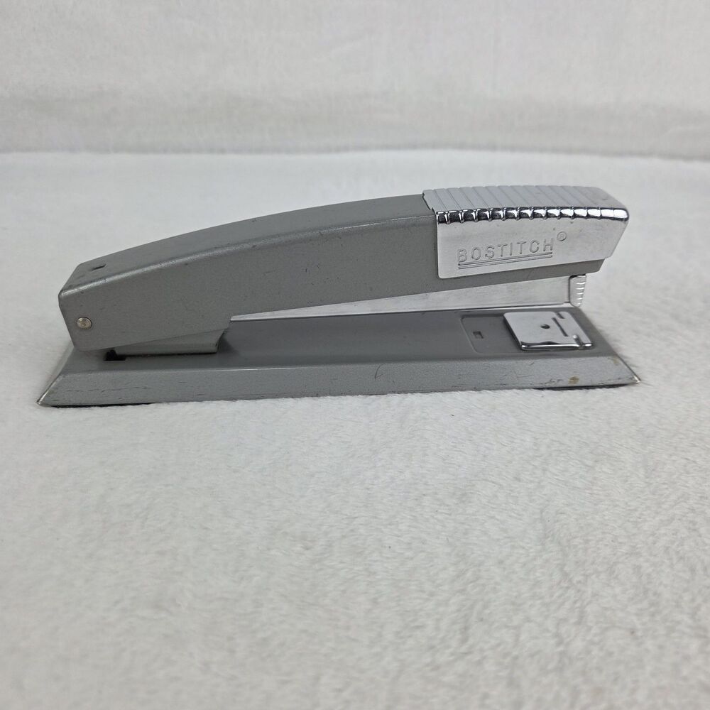 Bostitch Stapler Gray & Chrome Model B12 Made In USA Vintage Excellent Condition